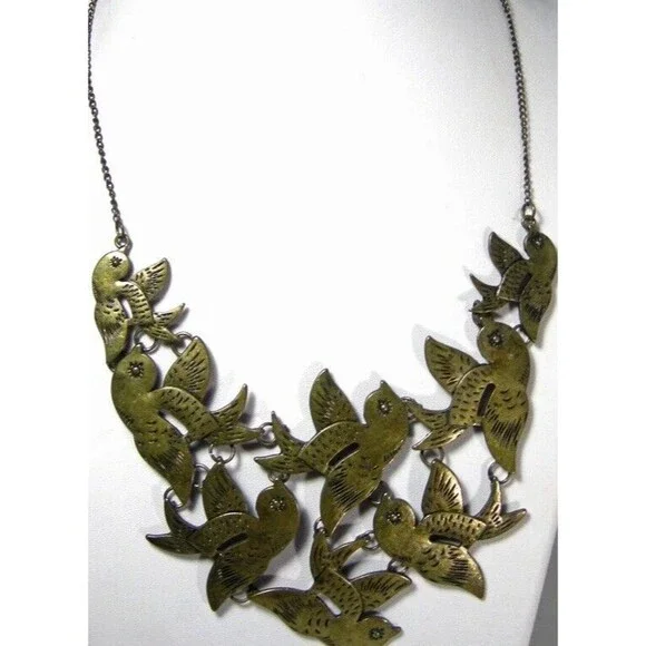 Brass Bird Bib Necklace VTG Granny Core Boho Core No Sig 70's - Picture 2 of 6